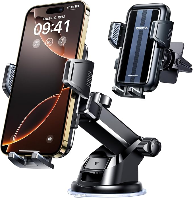 VANMASS 【85+LBS Strongest Suction & Military-Grade Ultimate Car Mount【Patent & Safety Certs】 Cell Phone Holder Truck Stand for GPS Vehicle Dashboard Windshield Vent for iPhone Samsung, Carbon Black