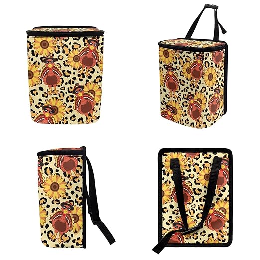 1.2 Gallons Car Garbage Can, Thanksgiving Turkey Car Trash Can Front Seat, Adjustable Hanging for Tail of Console/Back of Seat, Odor-Free with Zipper Leak-Proof Design, for Convenience