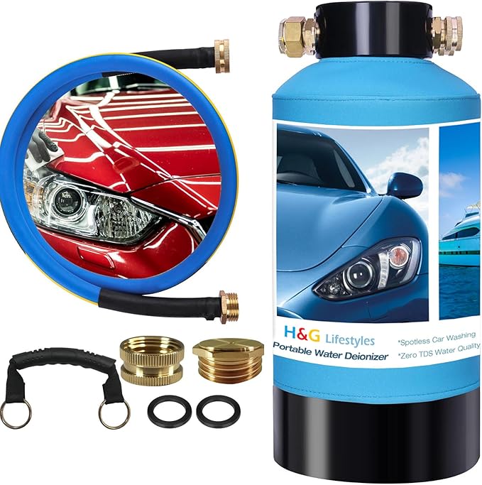 H&G lifestyles Water Deionizer for Car Washing, Spotless Water System Spot-Free Deionized Water,DI Water Filtration System for Vehicles Motorcycles Boats Solar Washing