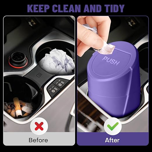 Car Trash Can Bin with Lid - Car Garbage Can Cup Holder - Purple Mini Leakproof Vehicle Garbage Bin with 20pcs Trash Bags-Automotive Organizers and Storage for Front Back Seat Accessories