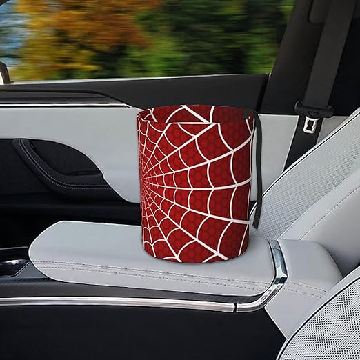 Car Trash Bag Spider Web Waterproof Trash Small Car Can Portable Collapsible Car Garbage Can Hanging for Back Seat Floor or Hanging Headrest Car Decor Road Trip Essentials