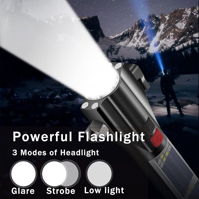 All-in-1 Car Safety Hammer, Multi-Function Emergency Escape Hammer with Window Breaker and Seatbelt Cutter, Mobile Power, LED Flashlight, Alarm Rescue, Strobe SOS Beacon