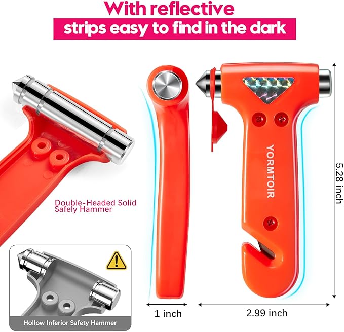 Car Safety Hammer Seatbelt Cutter, Window Glass Breaker with Seat Belt Cutterwith, Auto Traffic Accident Emergency Escape Tool, 2 Pack, Orange