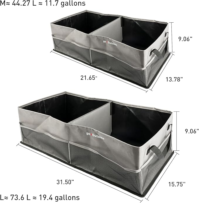 Collapsible Waterproof Car Trunk Organizer, Soft PVC Storage Bin with Rugged PVC-Coated Fabric for SUV & Truck (Stone Gray, PLUS)