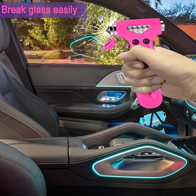2 Pack Car Safety Hammer, 3-in-1 Emergency Escape Tool Window Breaker and Seat Belt Cutter with Light Reflective Tape for Family Safety Emergency Car Escape Tool（Pink Blue）