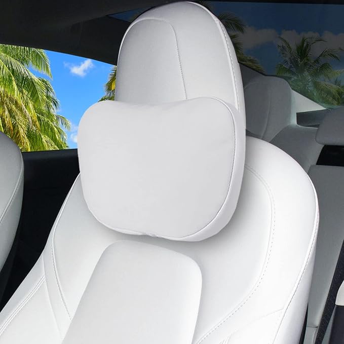 1 Pack Car Headrest Neck Pillow Fits for Tesla Model 3 Model Y Model S Model X Accessories,Car Seat Pillow Head Neck Rest Cushion(White)