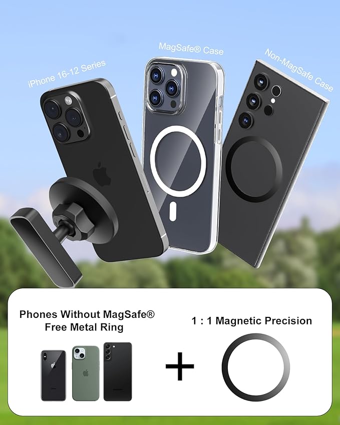 Magnetic Golf Cart Phone Holder, Phone Mount Compatible with MagSafe iPhone 12-17, 20X N52 Dual Magnets, Cradle-Free, Fits EZGO/Club Car/Yamaha/Icon, Golf Cart Accessories for Men, Gifts for Golfers