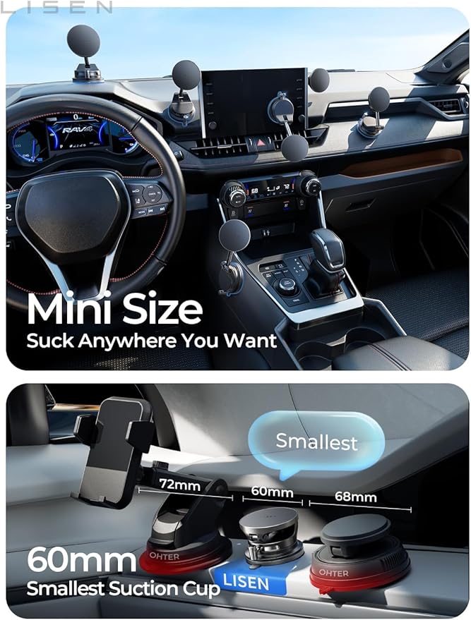 LISEN 15W Magsafe Car Mount Charger， [ SuctionPro ] 15W Wireless Car Charger, Suction Cup Phone Holder,360 Vacuum Magnetic Phone Holder for iPhone 17 Pro Max Air 17-12,Samsung S25 with MagSafe Case