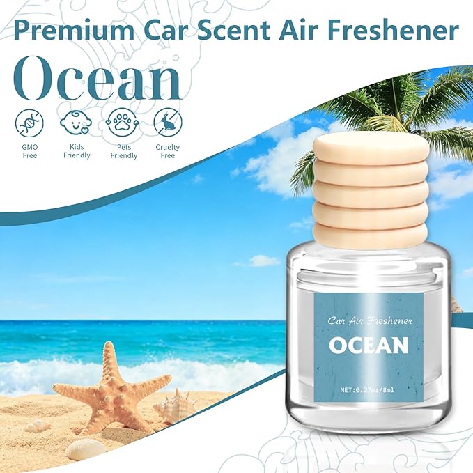 AROIC Car Air Freshener 6 Pack, Long Lasting Fresh Aroma Diffuser Set for Men & Women, Natural Essential Oil Fragrance Diffuser for Removing Odors, Auto Interior Decor Accessories Unisex (Ocean Scent)