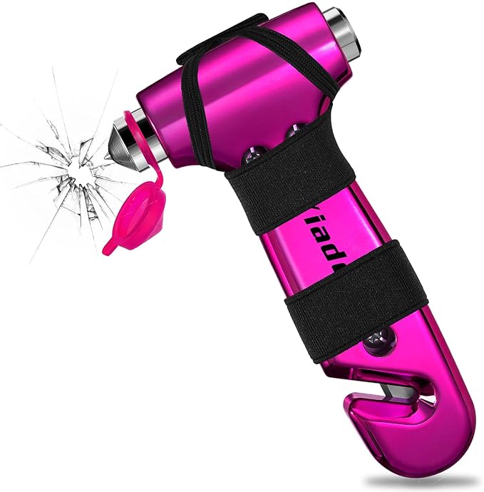 Car Window Breaker Tool, 3-in-1 Emergency Escape Tool with Window Breaker and Seat Belt Cutter, Safety Emergency Car Escape Tool for Car, Electroplating Pink and Electroplating Silver