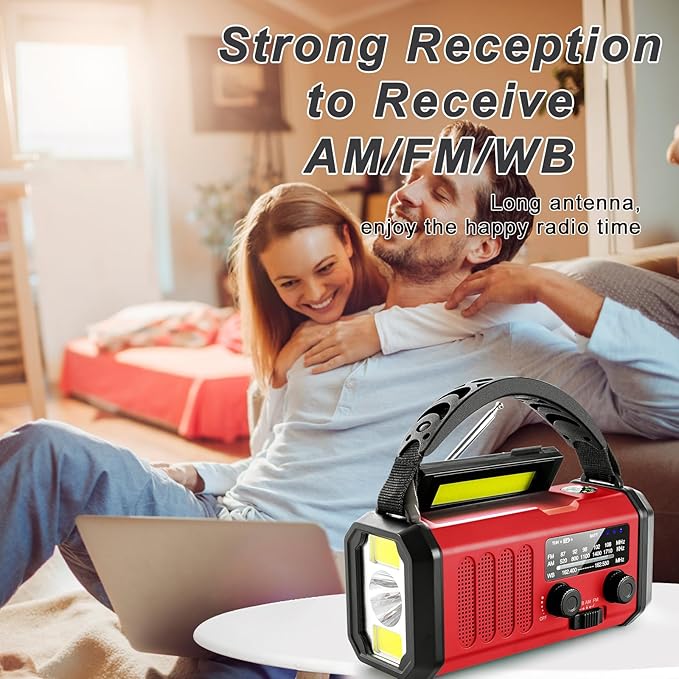 Emergency Crank Radio10000mAh/37000mWh AM/FM/NOAA Weather Radio, Solar/Hand Crank/USB Charging, LED Flashlight and Cell Phone Charger for Valentines Day Gifts Outdoor, Camping & Home Emergencies