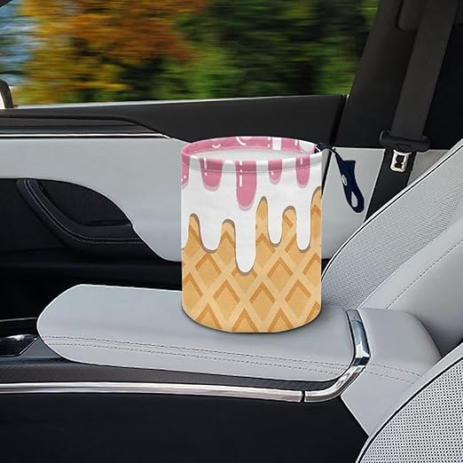 Trash Bag, Car Garbage Can Hanging Back Seat Organizer Trash Can Bin for Vehicle, Travelling, Camping - Ice Cream
