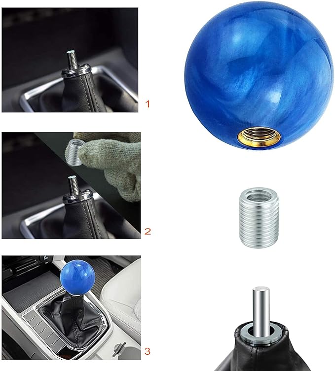 Lunsom Round Shift Knob, Ball Shape Gear Shifter Lever Head Shift Ball Car Stick Handle Fit Most Automatic Manual Transmission Vehicle (M8x1.25, Blue)
