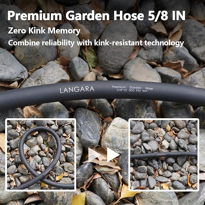 Heavy Duty Premium Garden Hose 15ft x 5/8", 300PSI Working, 1000PSI Burst, Hybrid Rubber Water Hose with Transparent Swivel Handle - Hot/Cold Water - Five Layered Braiding with Brass fittings (Black)