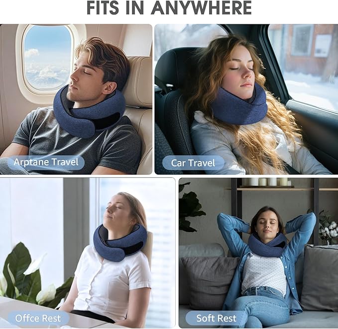 Neck Travel Pillows for Airplanes Memory Foam Neck Comfort Pillow Compact Ergonomic Design Sleeping Essentials for Long Flights Car Rides and Home Use (Blue)