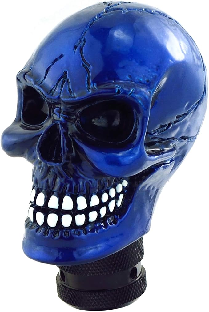 Lunsom Skull Gear Shift Head Resin Shifter Knob Car Transmission Shifting Stick Handle Fit Most Automatic Manual Vehicle (Navy Blue)