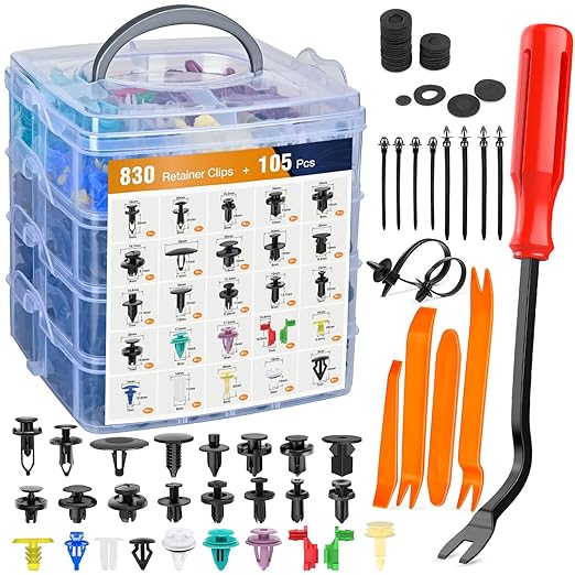 GOOACC 935Pcs Car Push Retainer Clips & Auto Fasteners Assortment -26 Most Popular Sizes Nylon Bumper Fender Rivets with 10 Cable Ties and Fasteners Remover for GM Ford Toyota Honda Chrysler