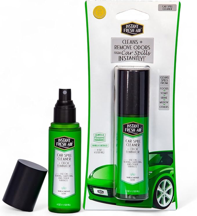 Advanced CAR SPILL Upholstery Cleaner & Odor Eliminator, Car Interior Cleaner with NoxBan & Natural Enzymes, Safe for Pets & Family, Ideal for Cars, Boats, RVs, Vanilla Scent 4 Oz. - INSTANT FRESH AIR