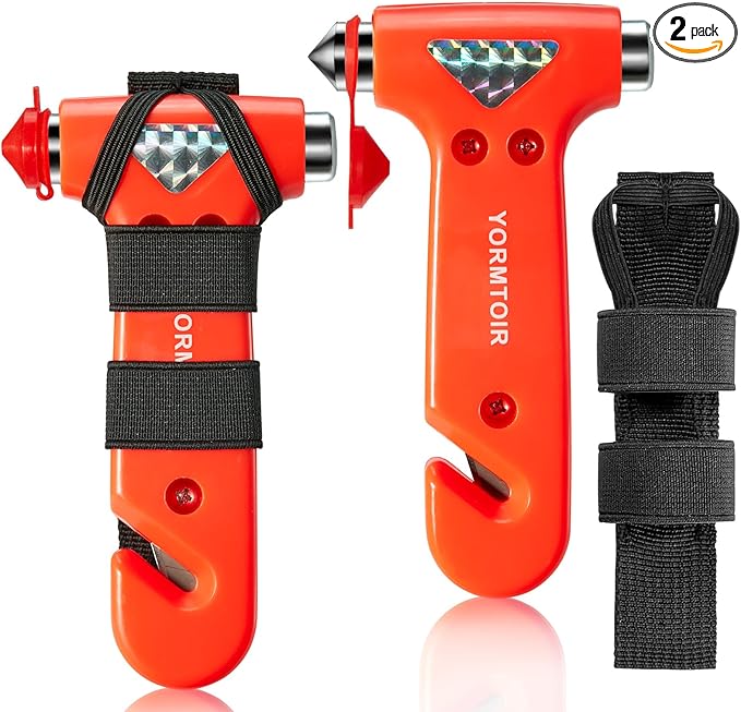 Car Safety Hammer Seatbelt Cutter, Window Glass Breaker with Seat Belt Cutterwith, Auto Traffic Accident Emergency Escape Tool, 2 Pack, Orange