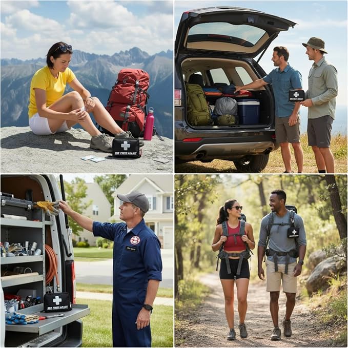 M2 BASICS Premium Compact First Aid Kit, 150 Pieces, Portable for Car, Travel, Vehicle, Hiking & Purse