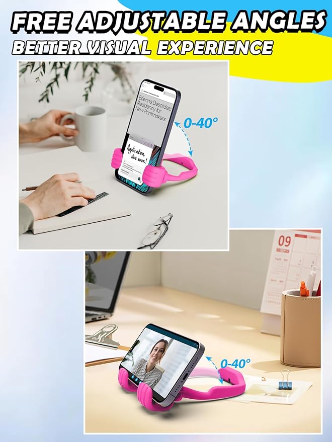 Valentines Day Gifts for Teens Girls Her Women Cell Phone Holder: Thumbs Up Lazy Phone Holder for Desk Gifts for Adults Kids Teenager Wife Mom Funny White Elephant Useful Trendy Stuff Hot Pink