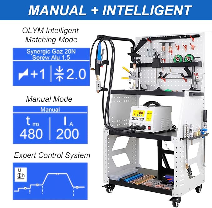 110V Spot Welder Dent Puller Kit Car Body Repair Steel Pulling Data Recovery Function Steel Iron Aluminium Car Auto Repair Machine Stud Welder Dent Puller Machine with Professional Tool Car (90EN)