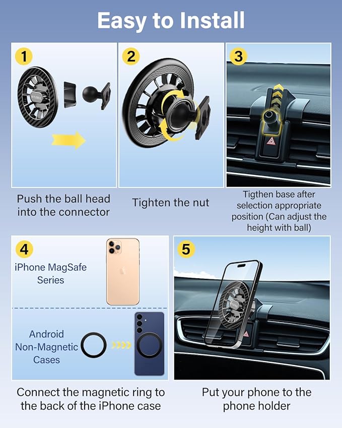 SKYLOTEC Car Phone Holder for Jeep Renegade 2015 2016 2017 2018 2019 2020 2021 2022 2023 Accessories Automobile Cradles Magnetic Phone Mount Compatible with MagSafe, Strong Magnets Cell Phone Base