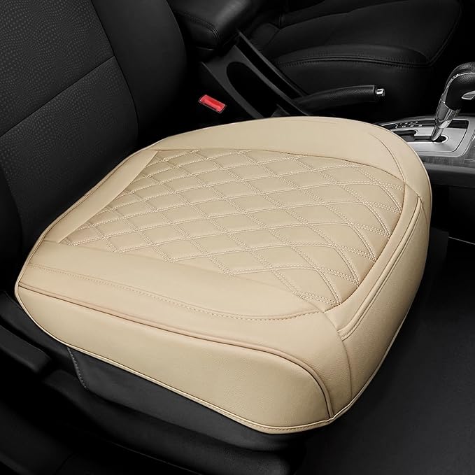 1 Pack Leather Front Car Seat Cover Bottom Car Seat, Anti-Slip and Full Wrap Driver Car Seat Protectors, Luxury Waterproof Bottom Auto Seat Cushion Pad Mat for Most Vehicles(Yellow Beige)