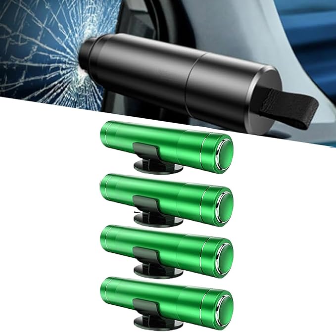4Pcs Life Hammer Car Escape Tool and Seatbelt Cutter, Seat Belt Cutter and Glass Breaker, for Land and Underwater (4Pcs Green)