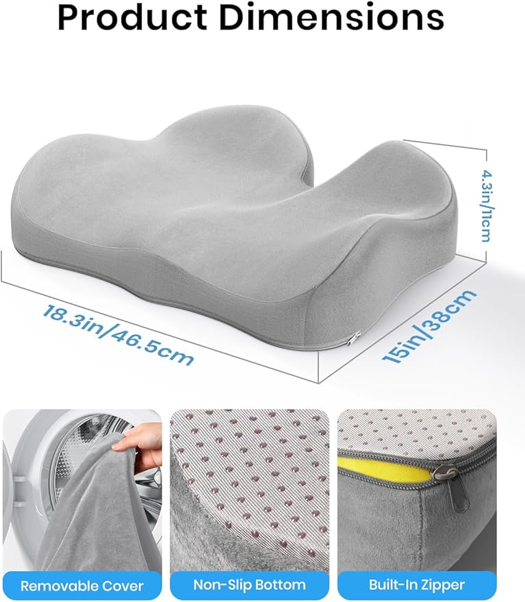 Benazcap Seat Cushion - Memory Foam Car Seat Pad - Sciatica & Lower Back Pain Relief - Car Seat Cushions for Driving - Road Trip Essentials for Drivers, Grey