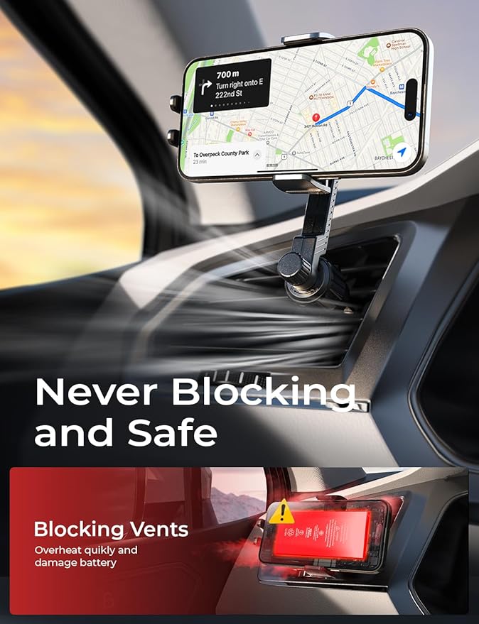 LISEN for iPhone 17 Mount for Car Vent [Never Blocking] 360 Rotatable Car Phone Holder Air Vent Clip Hands Free Cellphone Car Mount for iPhone 17 Pro Max Plus 17 pro max 16 15 Samsung Android, Black