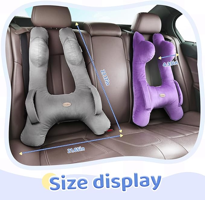 FLORICH Kids Travel Pillow, Car Sleeping Travel Pillow for Kids, Washable H-Shaped Pillow for Adults and Children to Support Head and Body for Road Trips Pillow for Car (Grey)