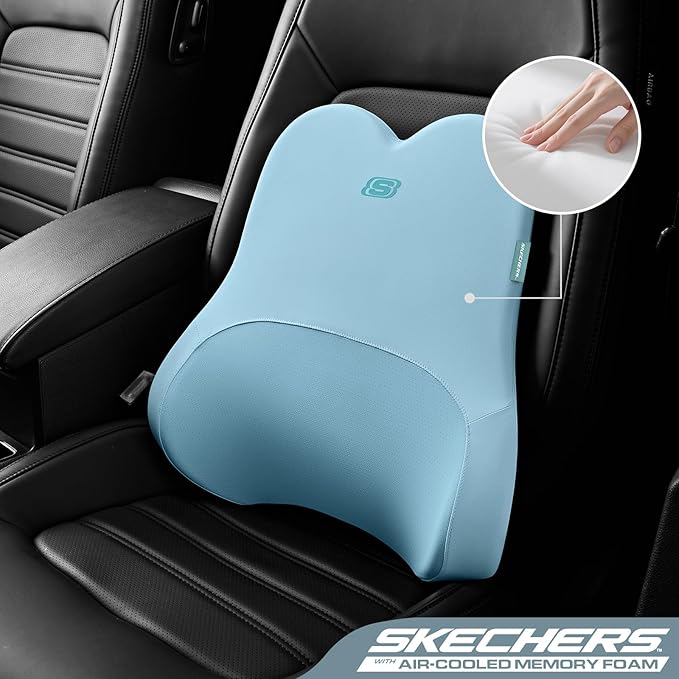 Skechers Air-Cooled & Memory Foam Lumbar Pillow,Lumbar Support Pillow for Office,Chair Lower Back Pain Relief Lumbar Pillow,Ergonomic Design Back Support Pillow for Office Chair,Car,Home,Travel,Blue