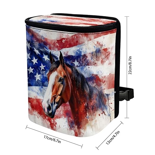 1.2 Gallons Car Trash Bag Hanging, American Flag Car Garbage Bags, Adjustable Hanging for Tail of Console/Back of Seats, Odor-Free with Zipper Leak-Proof Lid Design, Mini Size for Convenience