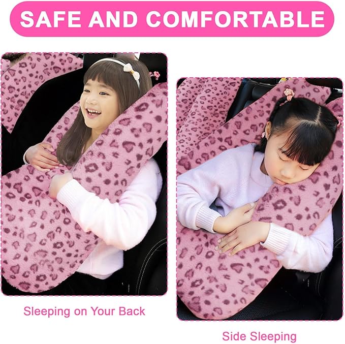 Travel Pillow, Travel Pillow for Kids, Sleeper Hold Pillow Travel, Removable U-Shaped Pillow for Adults and Children to Support Head and Body in The Back Seat of Long Car Trips (Pink Leopard Print)