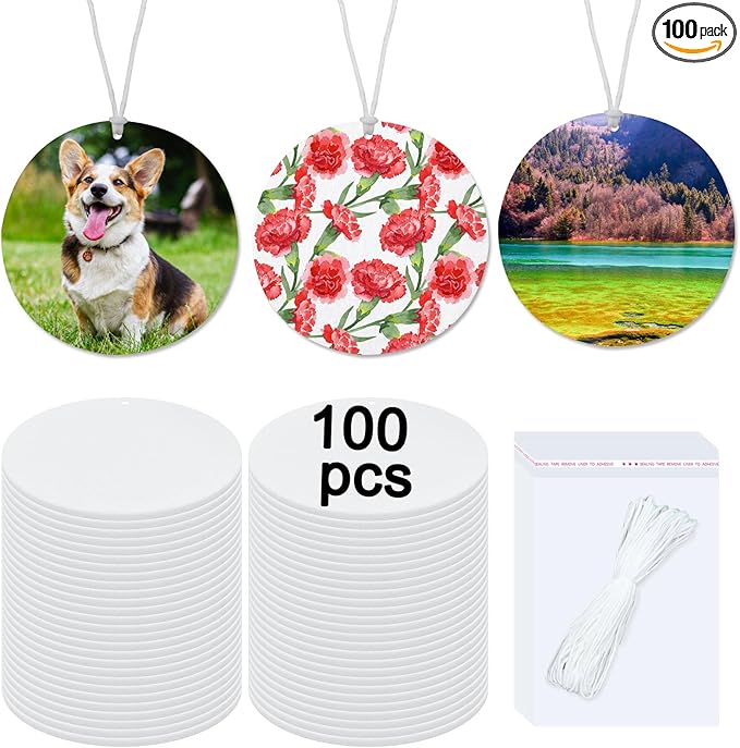 100 pcs sublimation air fresheners blanks Sublimation Blanks Products DIY Air Freshener for Car and Home Hanging Decoration Sublimation car freshener blanks (round))