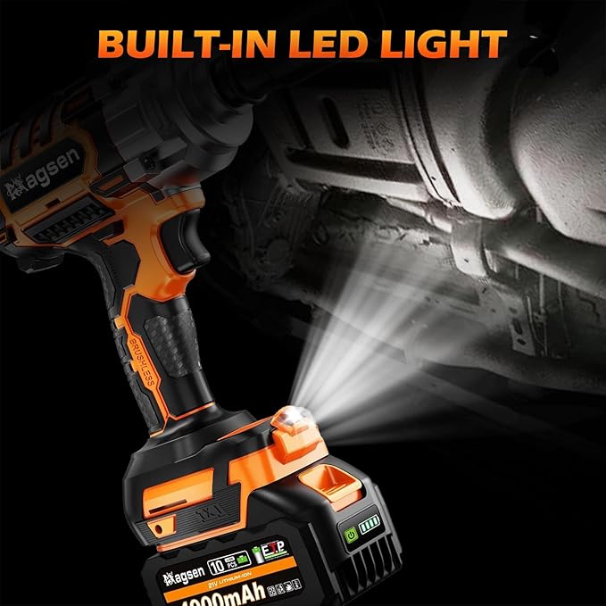 1000N.m/737Ft-lbs Brushless Impact Wrench,1/2" Cordless Impact Gun / 2x4.0Ah Battery & 6 Sockets, 3500RPM Power Electric Impact Driver for Car/DIY Furniture/Lawn Mower, Orange Toolbox