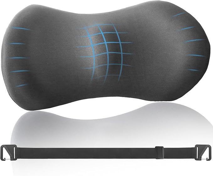 Lumbar Pillow with Adjustable Strap, Memory Foam Lumbar Support Pillow for Office Chair and Car Seat, Back Pillow for Lower Back, Back Support Pillow for Sitting, Driving, Traveling