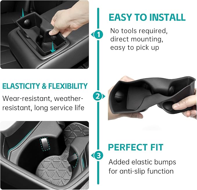 Console & Rear Row Seat Cup Holder Organizer Set Compatible with 2019 2020 2021 Toyota RAV4 Accessories, Noise-Free Water & Dust Proof TPE Insert Drink Holder for 2019-2021 RAV 4 Accessories
