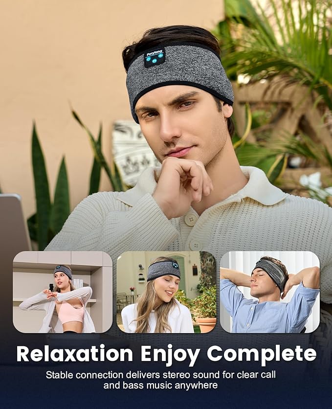 Perytong Sleep Headphones Wireless, Bluetooth Sports Headband Headphones with Ultra-Thin HD Stereo Speakers Perfect for Sleeping,Workout,Jogging,Yoga,Insomnia, Air Travel, Meditation (BlackGrey)