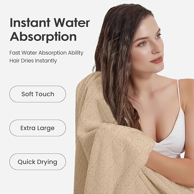 JML Bath Towels, Pack of 4, 30"x60", Large Microfiber Towel Set, Ultra Soft, Super Absorbent, Fast Drying, Perfect for Sauna, Shower, Pool, Sport, Travel, Fitness, SPA,Yoga, Coral Fleece - Camel