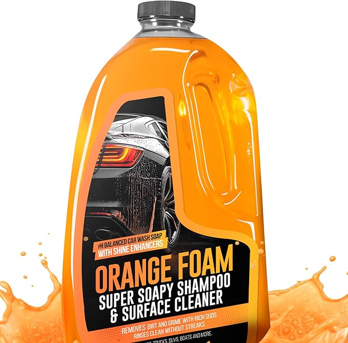 SwiftJet Orange Foam Car Wash Soap – pH Balanced Super Soapy Shampoo & Surface Cleaner – Thick Foaming Suds for Cars, Trucks, SUVs & Boats – Streak-Free Shine, Safe on Wax & Sealant (64 FL OZ)