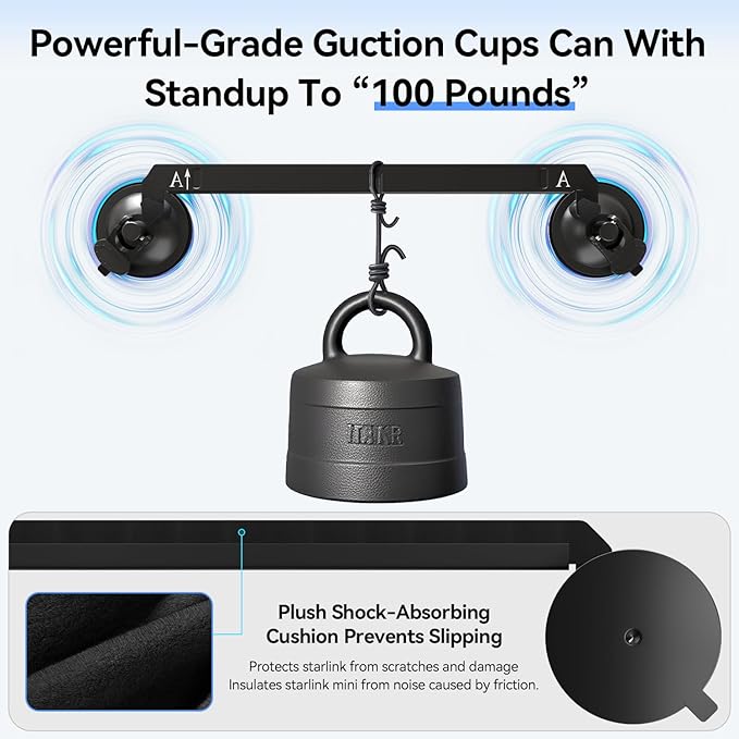 Starlink Mini Suction Cup Mount, Vehicle Sunroof and Glass Surfaces – Secure Satellite Mounting Kit with Strong Grip for Car Rack System Adapters in RVs, Boats, and Road Trips