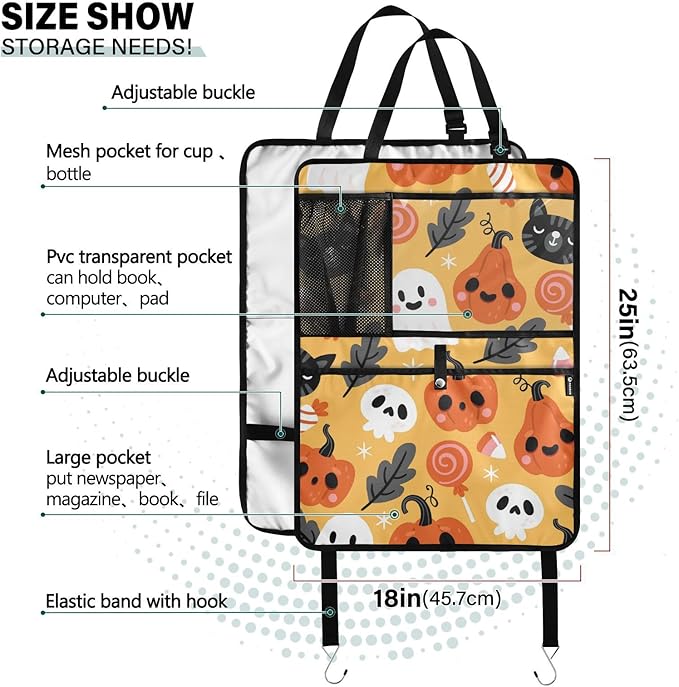 1 Pack Backseat Car Organizer with Storage Pockets Seat Back Organizers for Kids Kick Mats Backseat Protector Automotive Halloween Holiday