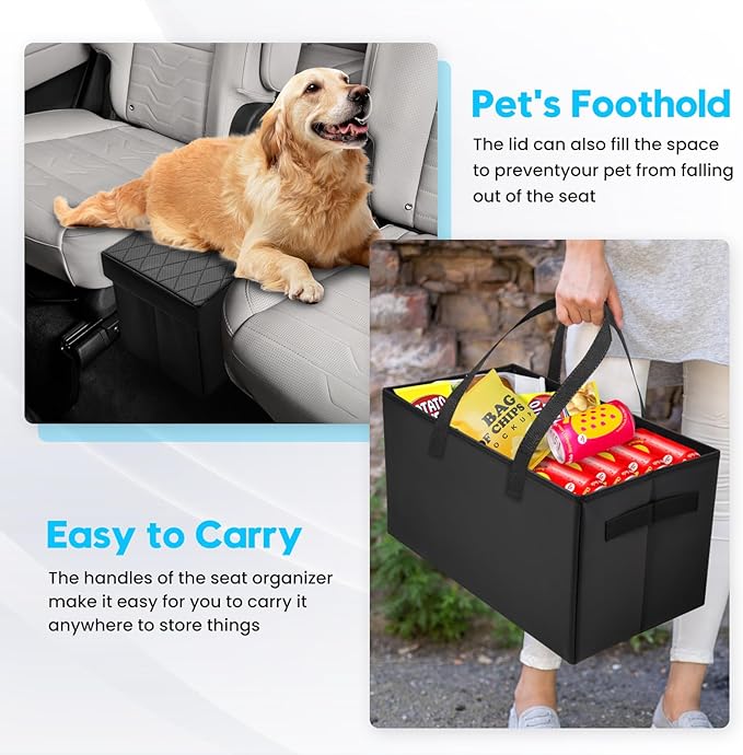 Autorder Car Seat Organizer for 2020-2025 2026 Kia Telluride Accessories Portable Backseat Organizer with Lid Handles Multipurpose Car Floor Storage for Kids Toys Baby Products Daily Necessities