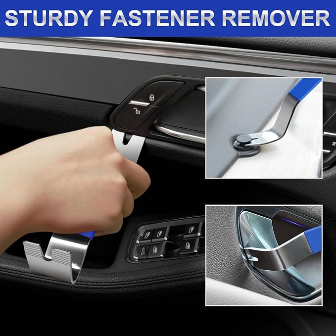 11 PCS AutoTrim Removal Tool Kit, Metal Pry Tool Auto Fastener Remover Pry Bar Set Trim Remover Kits for Vehicle Door Panel, Audio Radio Panel, Dashboard Repair Kit Blue