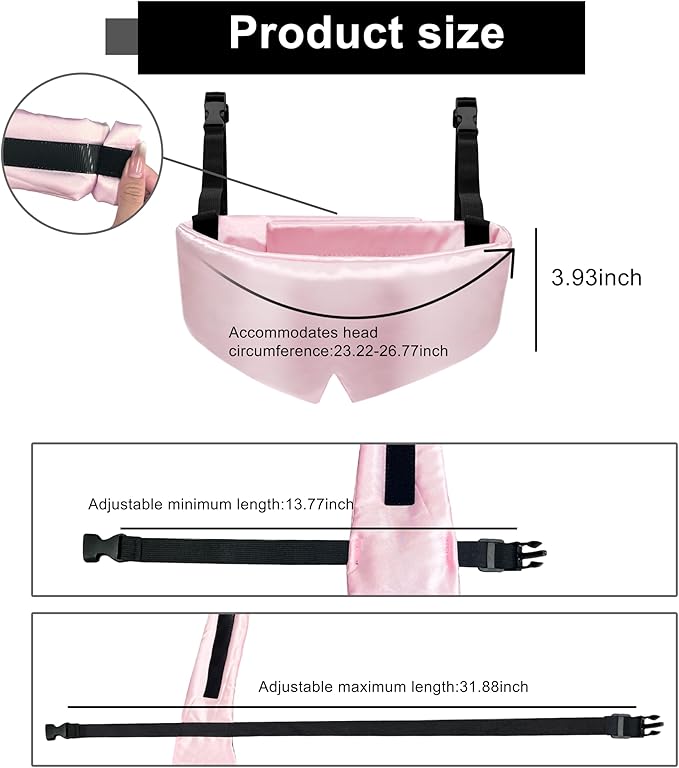 Travel Pillows for Airplanes, Airplane Head Strap with Silk Eye Mask for Sleeping, Long Flights & Car Road Trips 360°Headrest Neck Support, Stops Bobbing, Small & Compact (Pink)