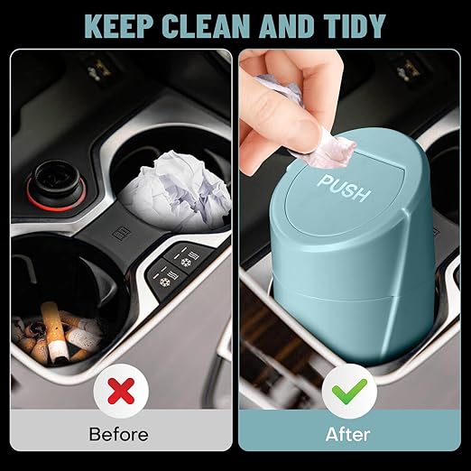 Car Trash Bin with Lid-2 Packs Garbage Can Cup Holder-Dark Green Mini Leakproof Vehicle Trash Bin with 40pcs Trash Bags-Car Organizers and Storage for Front Back Seat Accessories