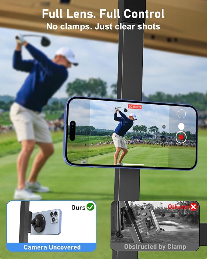 Magnetic Golf Cart Phone Holder, Phone Mount Compatible with MagSafe iPhone 12-17, 20X N52 Dual Magnets, Cradle-Free, Fits EZGO/Club Car/Yamaha/Icon, Golf Cart Accessories for Men, Gifts for Golfers