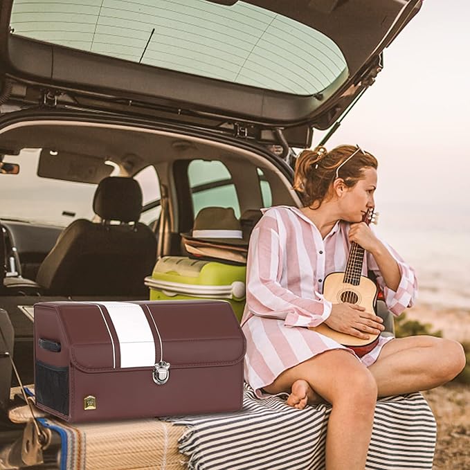 Ergocar Car Trunk Organizer Luxury Foldable Car Boot Tidy Storage Box Waterproof Leopard Car Boot Storage Organiser for Car/SUV/Truck/Auto (Black-S)